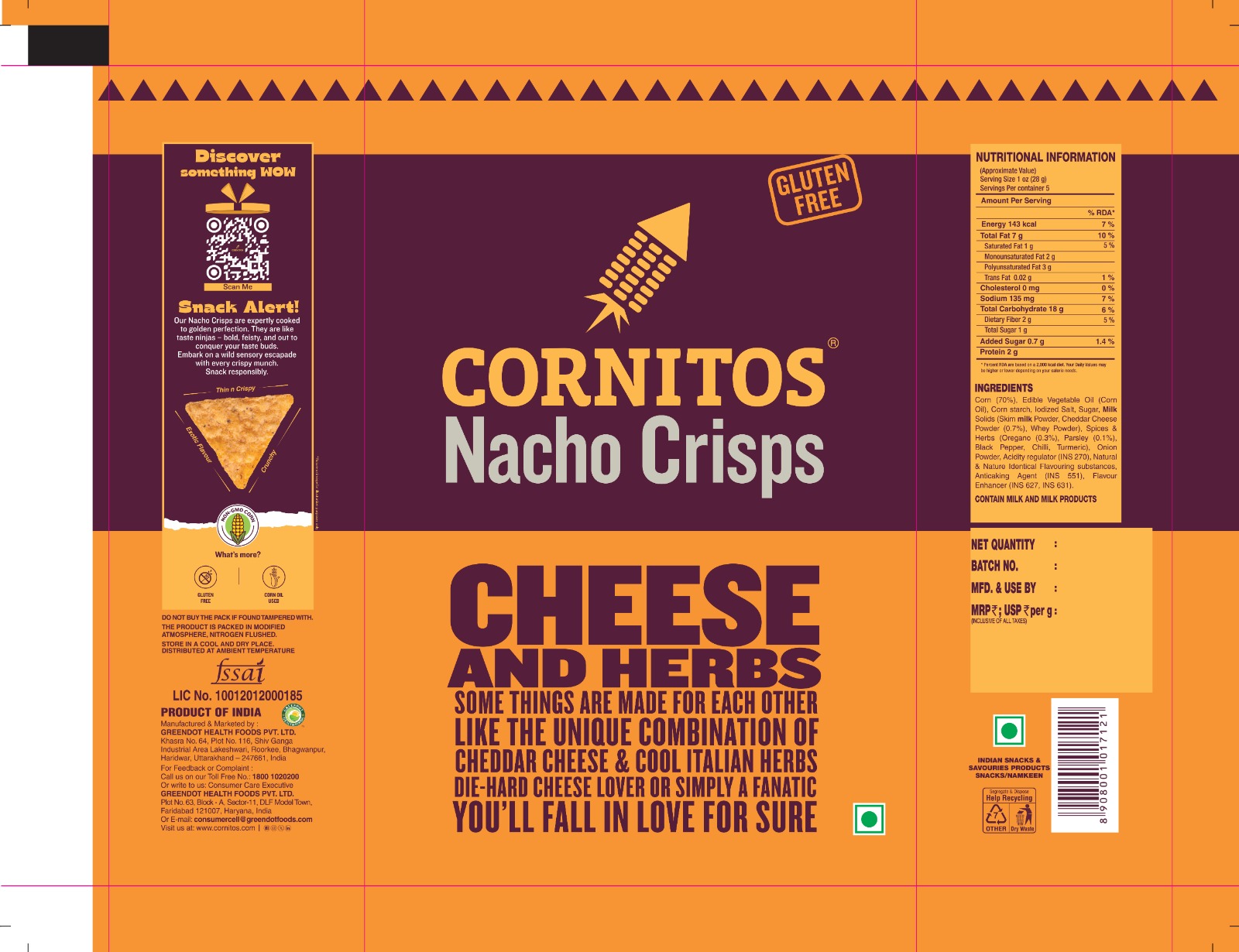 Cornitos Nacho Crisps Cheese And Herbs 60g Chips